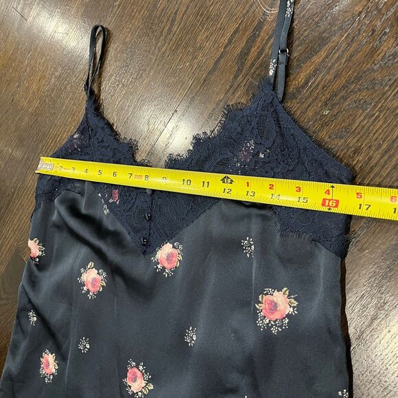 Abercrombie & Fitch Slip Dress Women’s Small Navy Blue Floral Satin Lace Mini - Picture 7 of 8